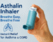 Hand holding an Asthalin Inhaler with text 'Breathe Easy, Breathe Free – Instant Relief for Asthma & COPD