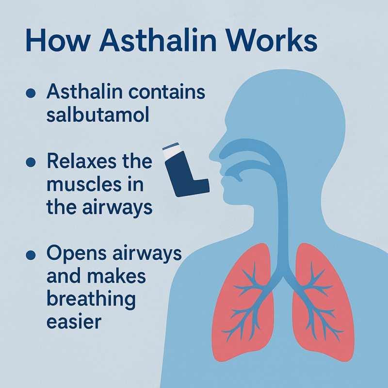 Asthalin acts fast by relaxing airway muscles, improving airflow, and easing breathing within minutes