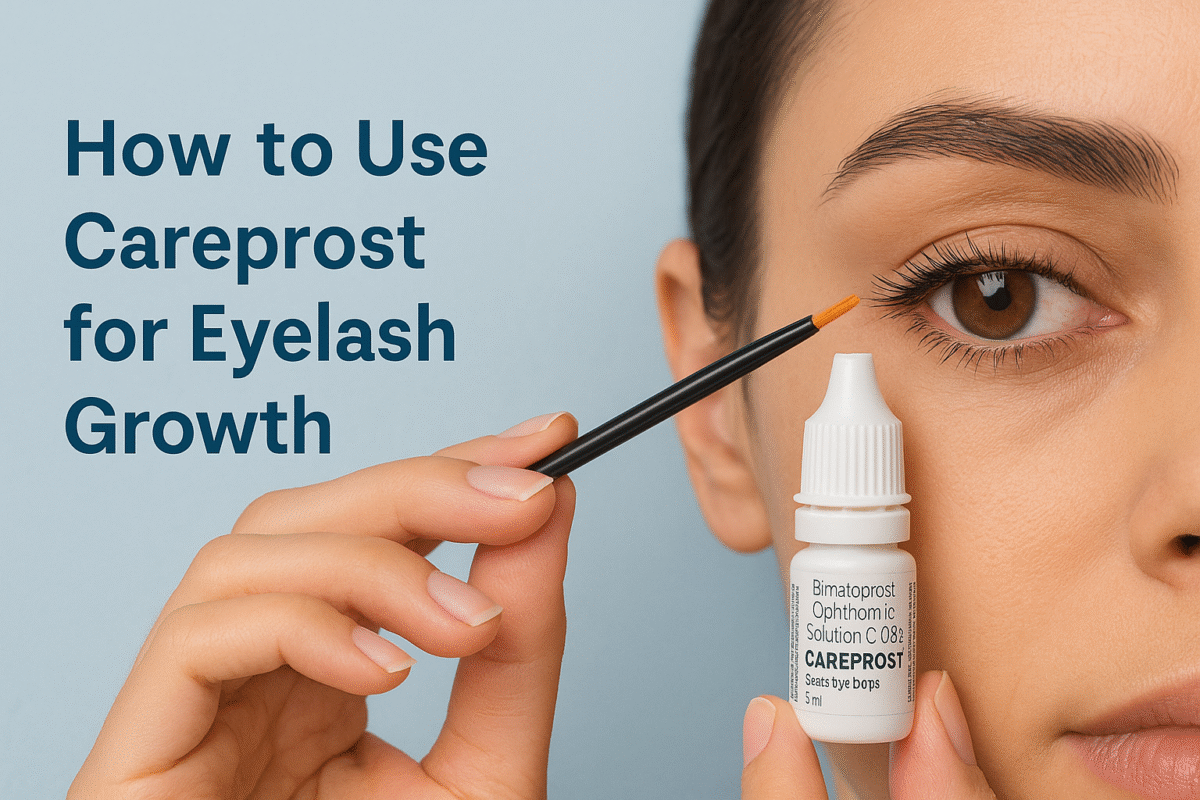 Careprost Eye Drop bottle with eyelash applicator on a clean white background
